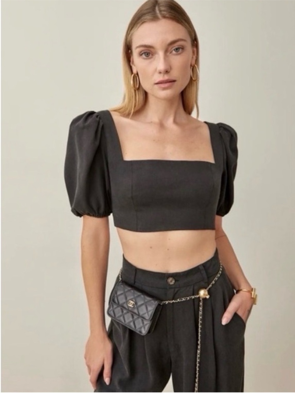 Reformation Puff-Sleeve Smocked Back Crop Top - Alley Top